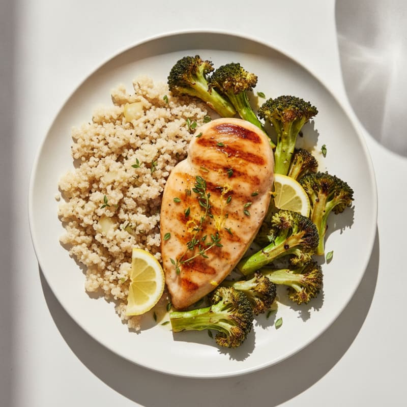 Grilled Chicken Breast with Roasted Broccoli and Quinoa