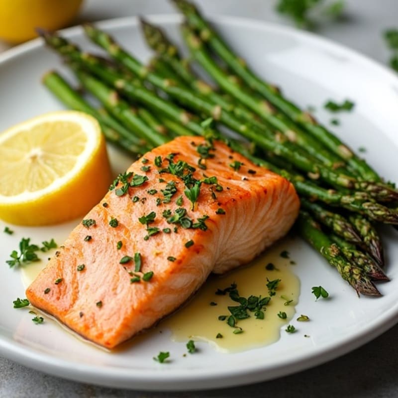 Lemon Herb Roasted Salmon with Crispy Asparagus
