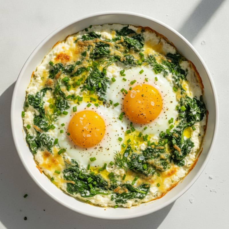 Baked Eggs with Herbed Cottage Cheese