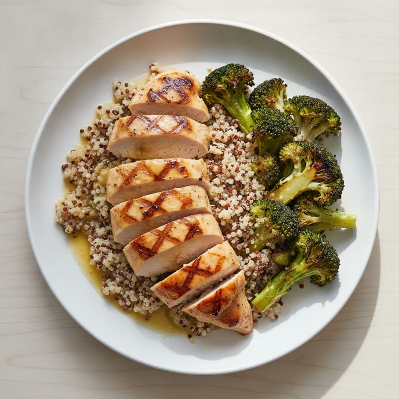 Grilled Chicken Breast with Quinoa and Roasted Broccoli