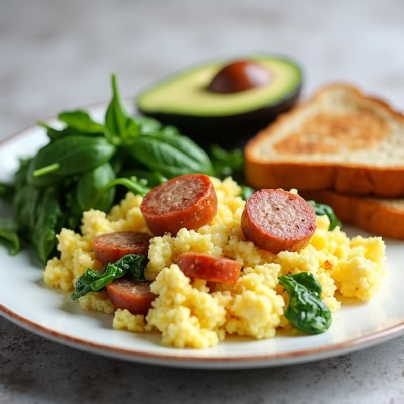 Egg White Scramble with Spinach and Turkey Sausage