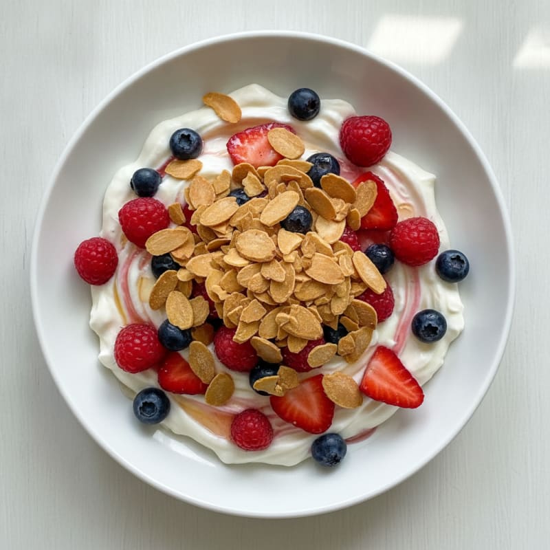 Greek Yogurt Protein Parfait with Mixed Berries and Almonds