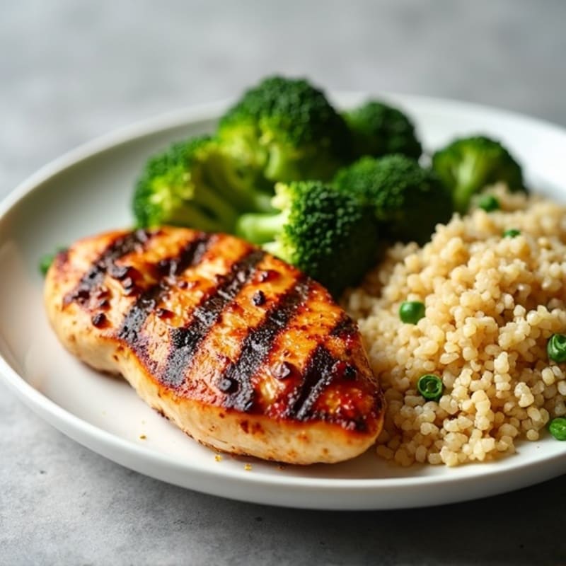 Grilled Chicken Breast with Steamed Broccoli and Quinoa