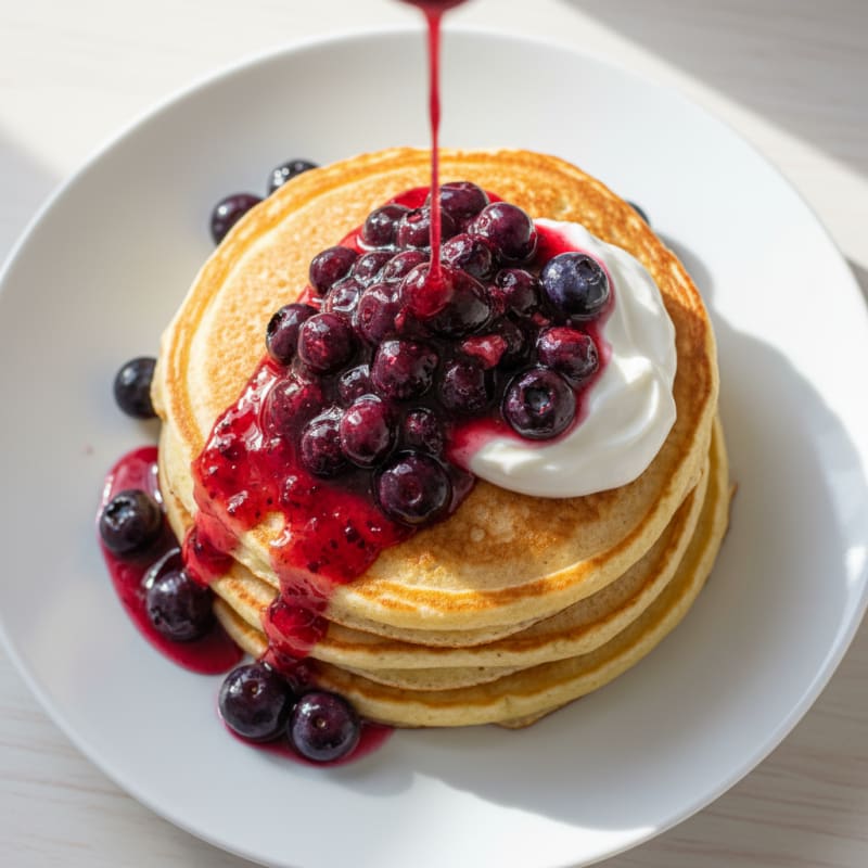 High-Protein Buttermilk-Style Pancakes with Berry Compote