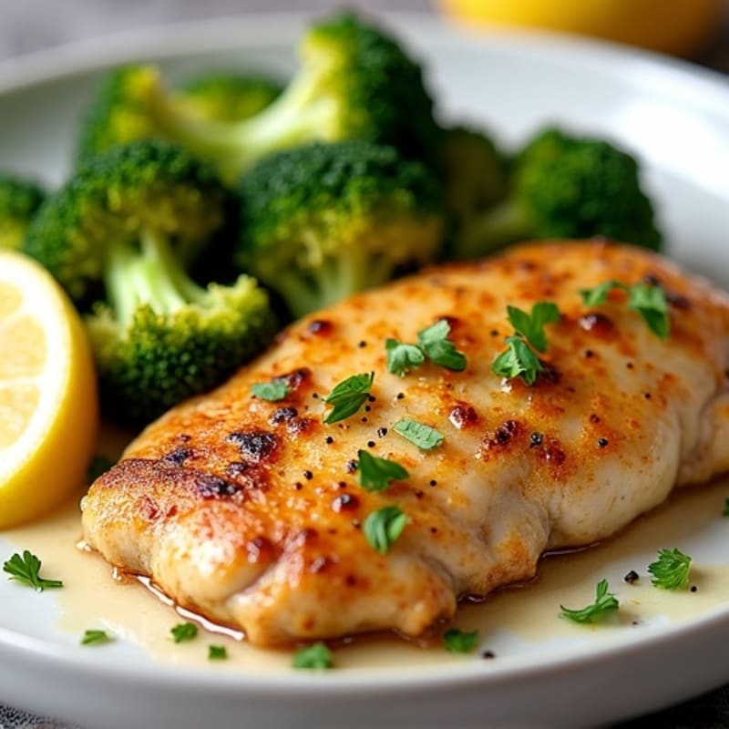 Lemon Garlic Pan-Seared Chicken with Roasted Broccoli