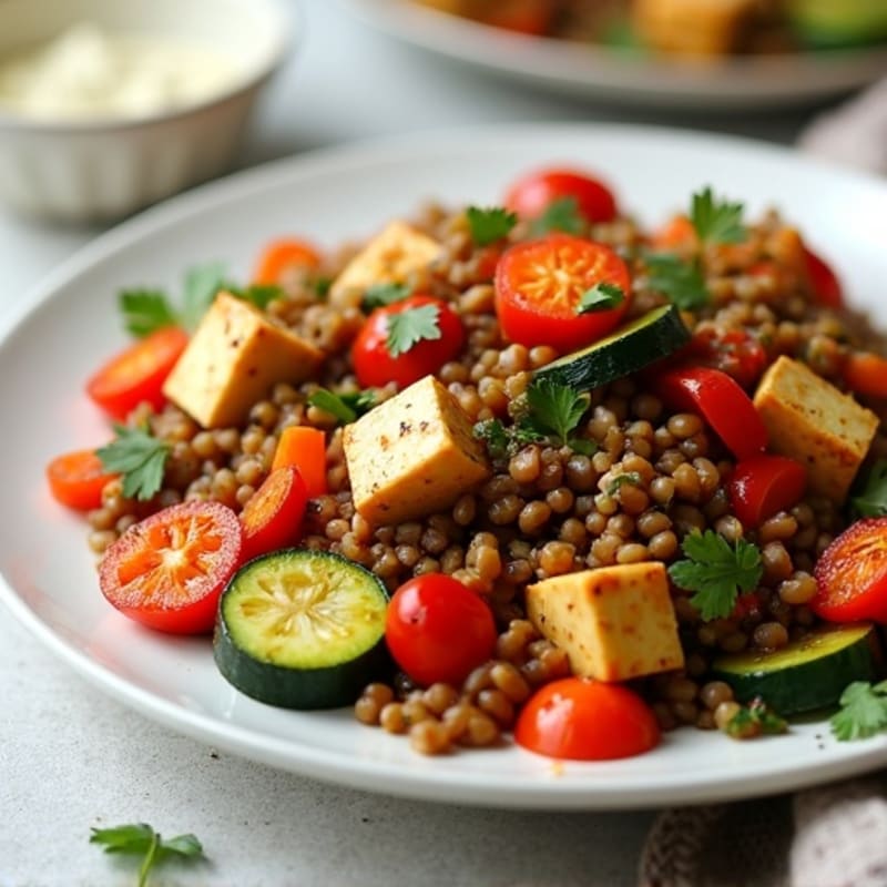 Lentil and Vegetable Stir-Fry with Seared Tofu