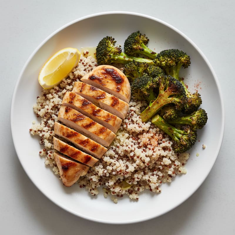 Grilled Chicken Breast with Quinoa and Roasted Broccoli