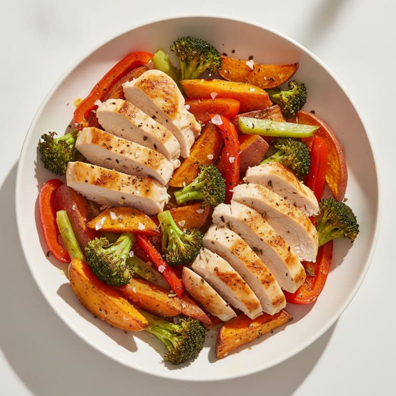Roasted Vegetable Medley with Sliced Chicken