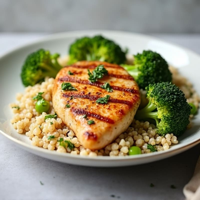 Grilled Chicken Breast with Quinoa and Roasted Broccoli
