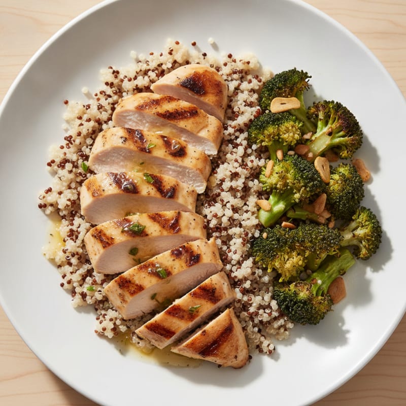 Grilled Chicken Breast with Quinoa and Roasted Broccoli