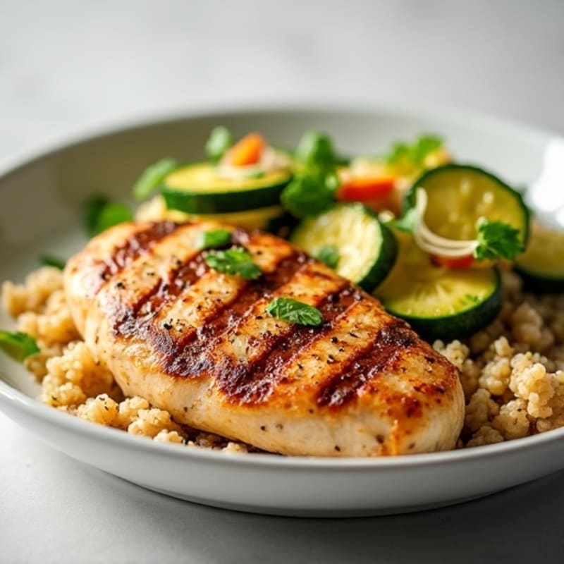 Grilled Chicken Breast with Roasted Zucchini and Quinoa