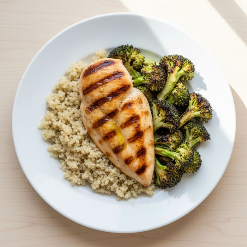 Grilled Chicken Breast with Quinoa and Roasted Broccoli