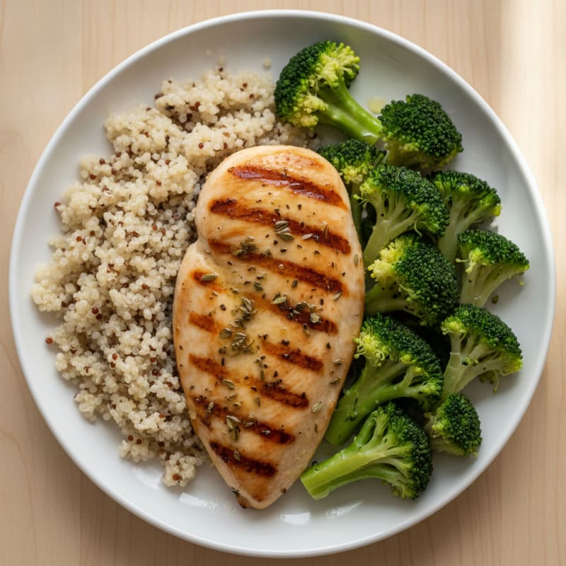 Grilled Chicken Breast with Quinoa and Steamed Broccoli