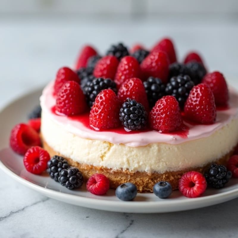 Creamy Greek Yogurt Protein Cheesecake with Mixed Berries