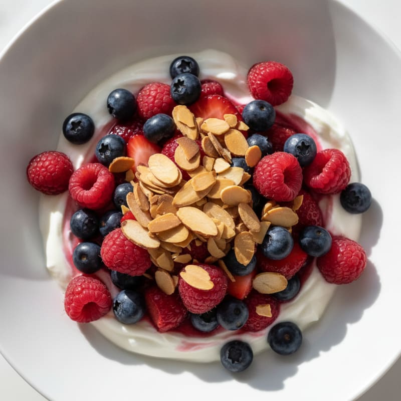 Greek Yogurt Protein Parfait with Mixed Berries and Almonds