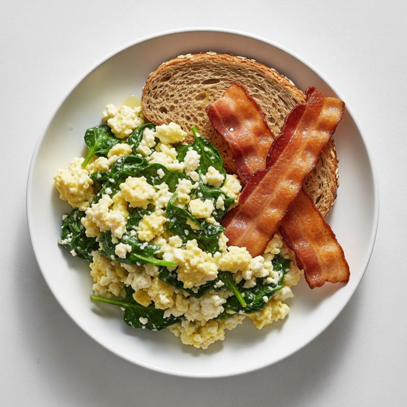 Cottage Cheese Scramble with Spinach and Turkey Bacon