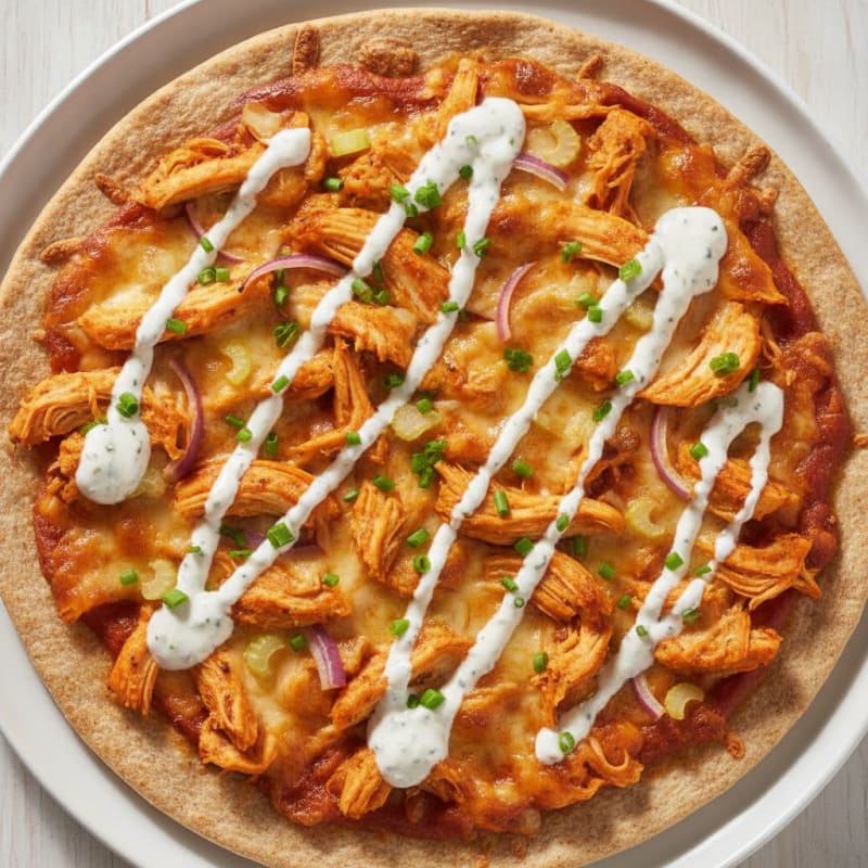 Buffalo Chicken Pizza with Ranch Drizzle
