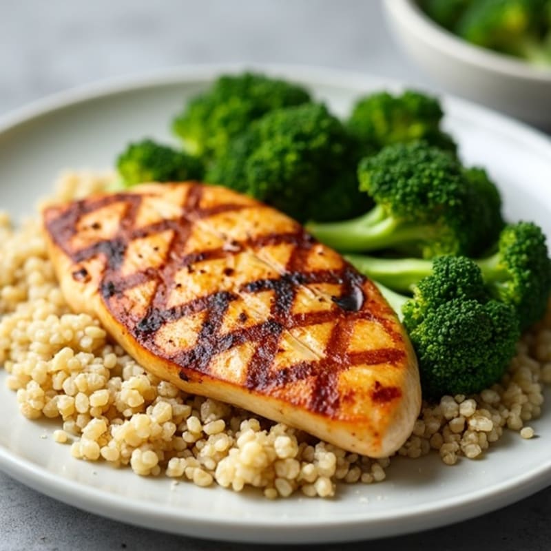 Grilled Chicken Breast with Quinoa and Steamed Broccoli