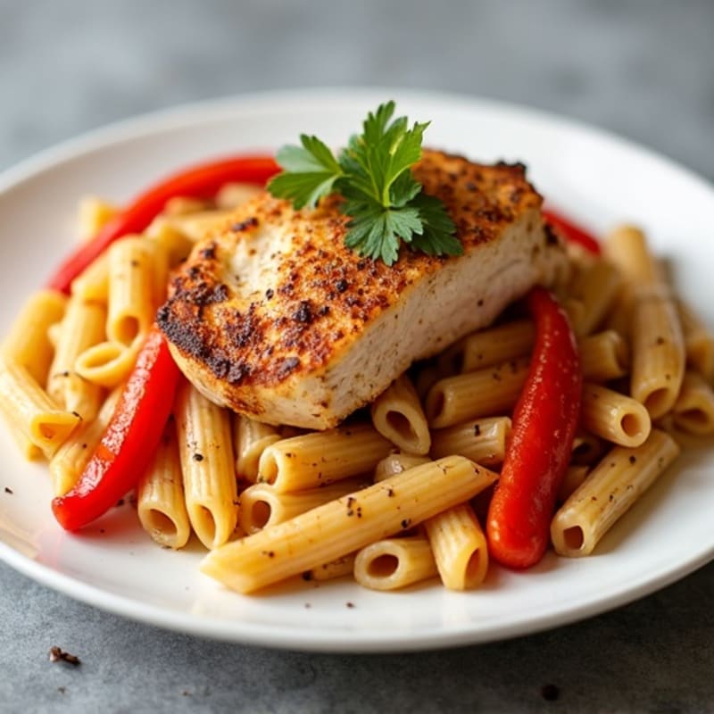 Spicy Cajun Chicken with Creamy Whole Wheat Pasta and Roasted Bell Peppers