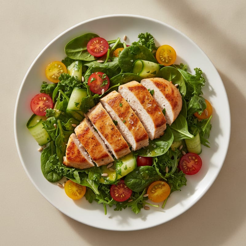 Garden Greens with Lemon-Herb Vinaigrette and Seared Chicken