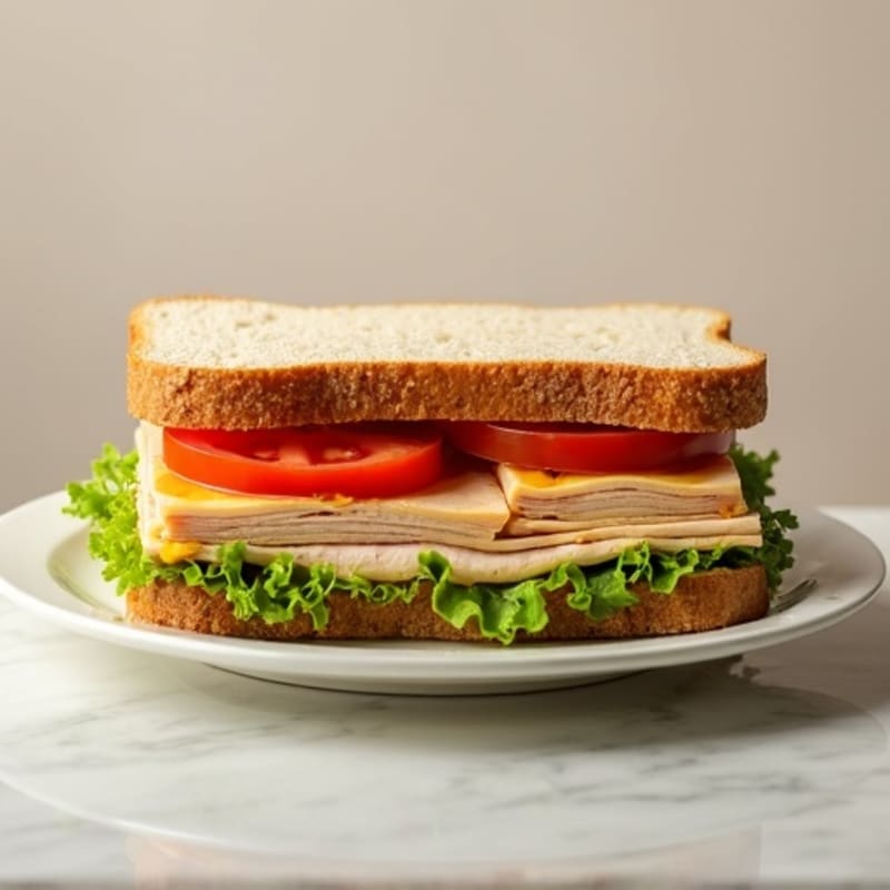 Lean Turkey Sandwich with Crunchy Lettuce on Soft Wheat Bread