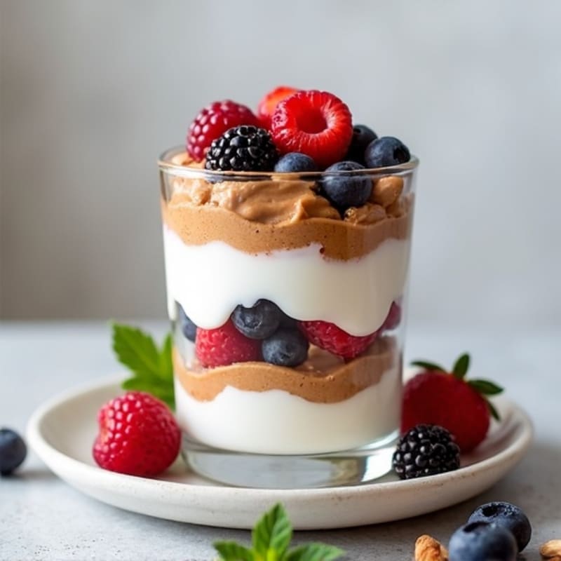 Greek Yogurt Protein Parfait with Almond Butter and Berries