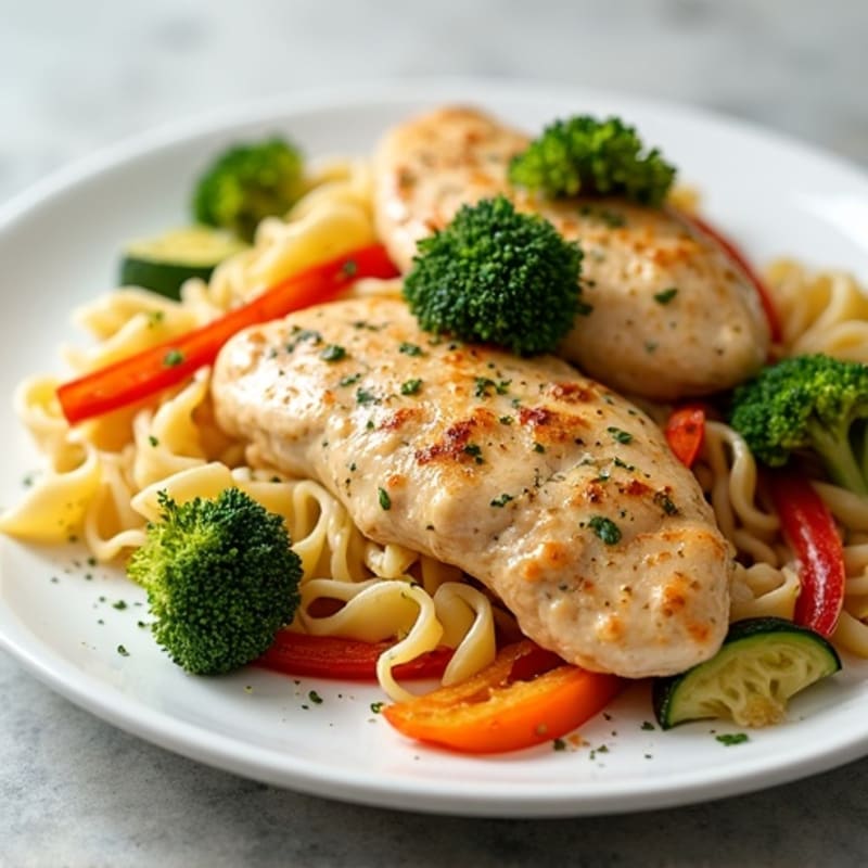Healthy Creamy Chicken Pasta with Roasted Vegetables