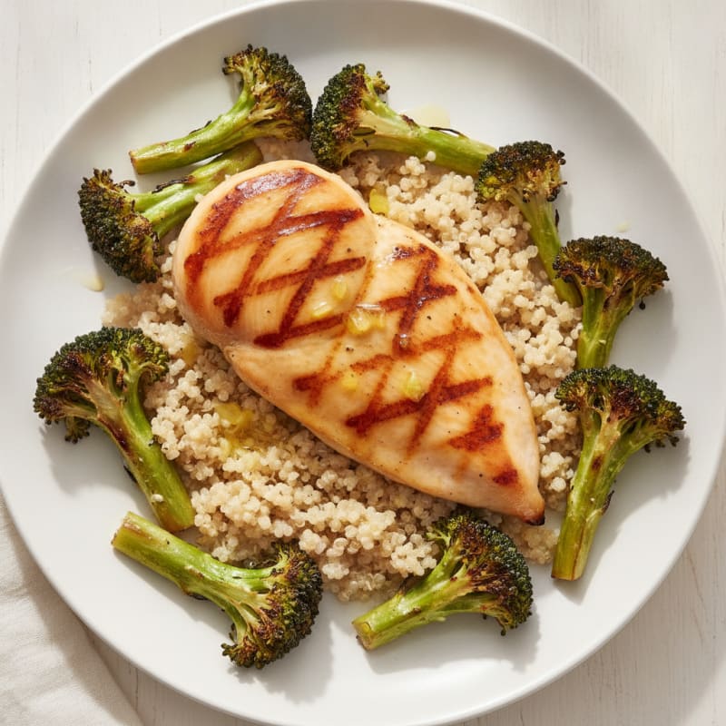 Grilled Chicken Breast with Quinoa and Roasted Broccoli
