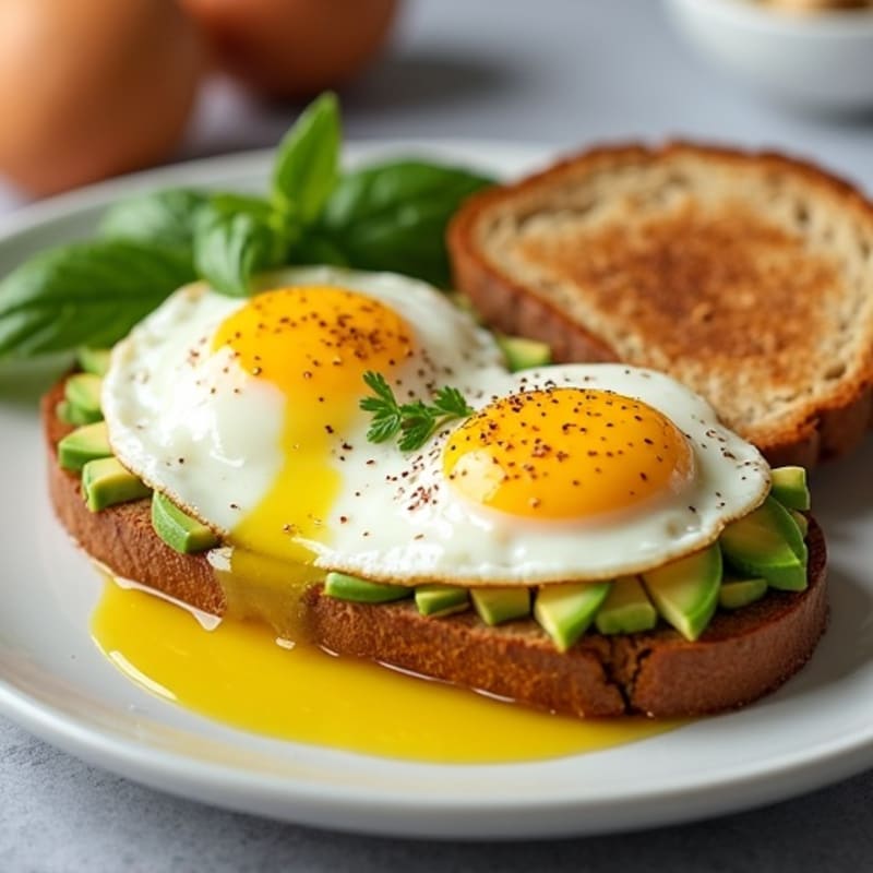 Sunny-Side Up Eggs with Creamy Avocado and Crispy Whole Grain Toast