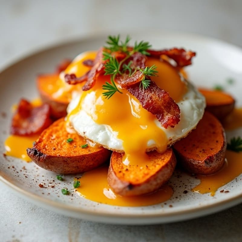Crispy Roasted Sweet Potato Wedges with Crumbled Lean Bacon and Melty Sharp Cheddar