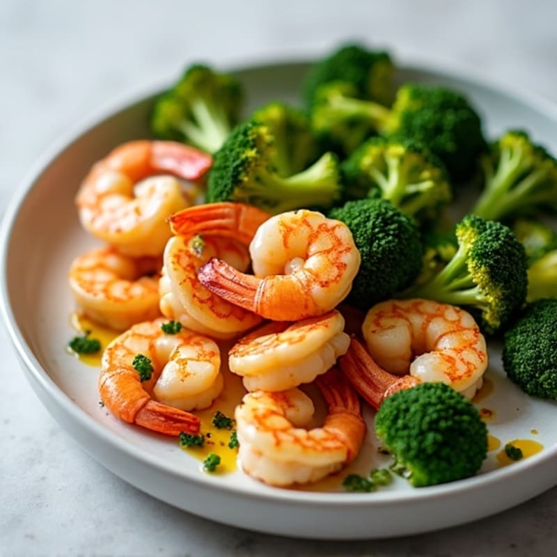 Lemon Garlic Pan-Seared Shrimp with Roasted Broccoli