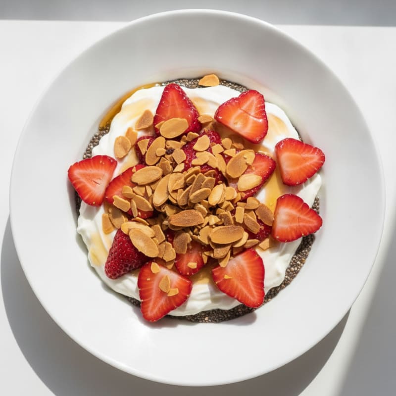 Creamy Vanilla Protein Pudding with Sliced Strawberries