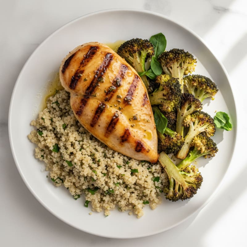 Grilled Chicken Breast with Quinoa and Roasted Broccoli