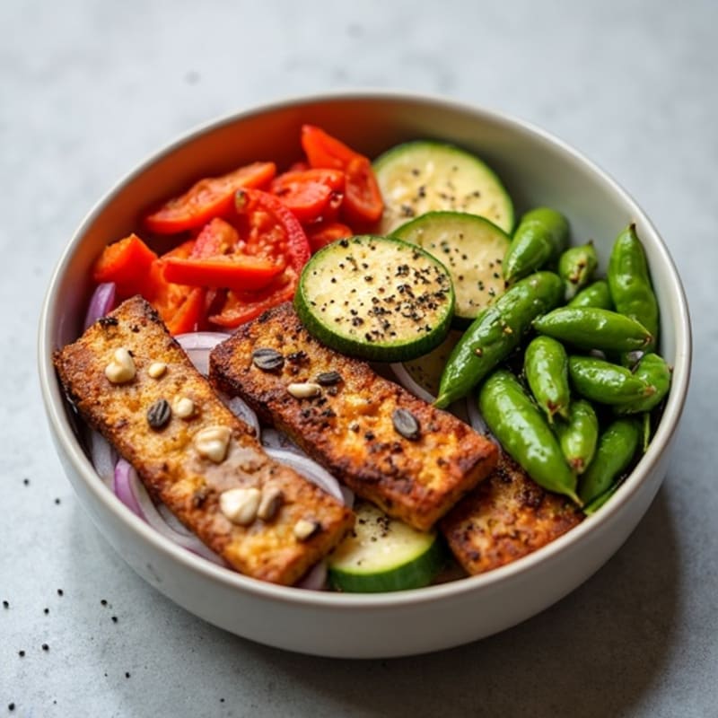 Crispy Tofu and Roasted Vegetable Power Bowl with Creamy Tahini Dressing