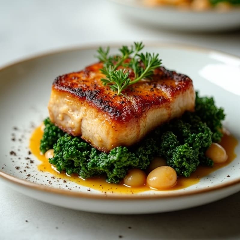Tender Slow-Braised Pork Belly with Sautéed Greens