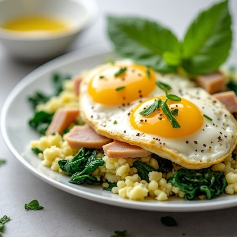 Egg White Spinach Scramble with Cottage Cheese, Sliced Turkey, and Avocado