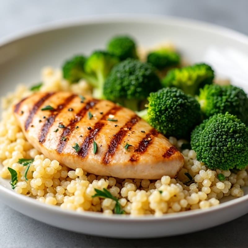 Grilled Chicken Breast and Quinoa Salad with Roasted Broccoli