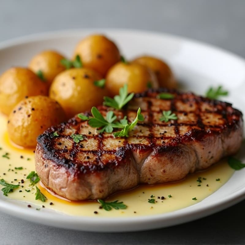 Garlic Butter Pan-Seared Steak with Crispy Roasted Potatoes