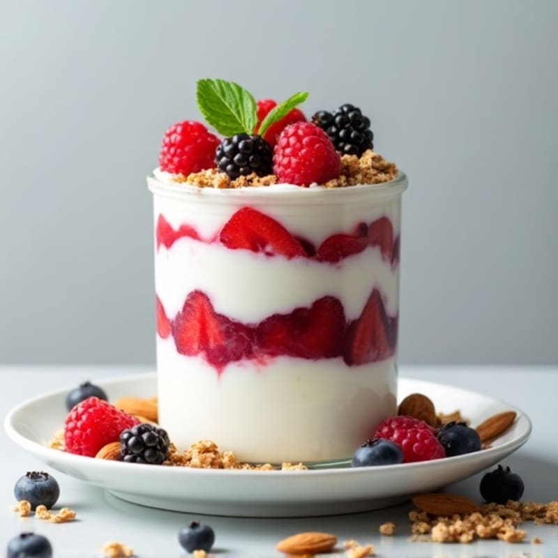 Greek Yogurt Protein Parfait with Mixed Berries and Almonds