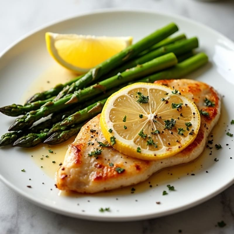 Lemon Garlic Pan-Seared Chicken with Roasted Asparagus
