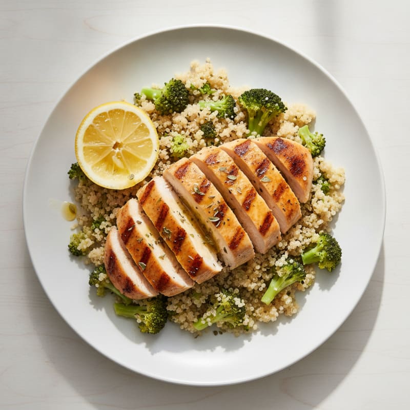 Grilled Chicken Breast with Quinoa and Steamed Broccoli