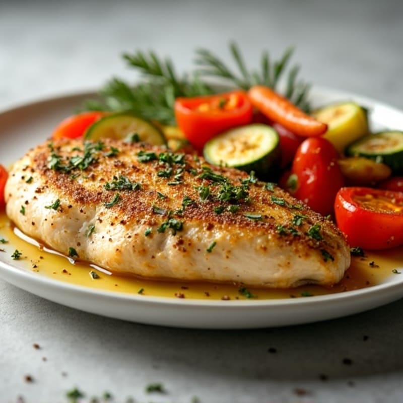 Herb-Crusted Pan Seared Chicken with Roasted Vegetables
