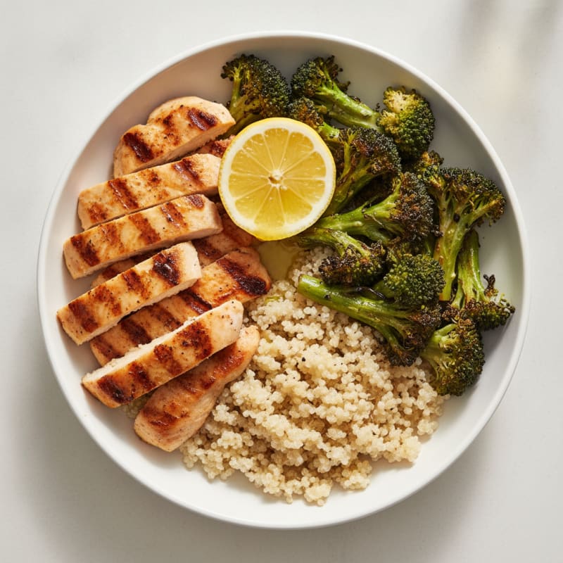 Grilled Chicken and Quinoa Bowl with Roasted Broccoli