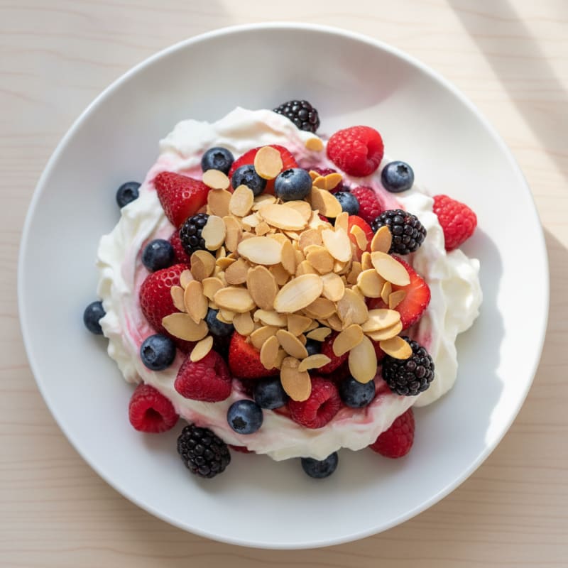 Greek Yogurt Protein Parfait with Mixed Berries and Almonds