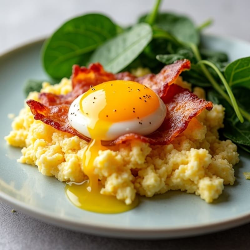 Cottage Cheese Scramble with Spinach and Turkey Bacon