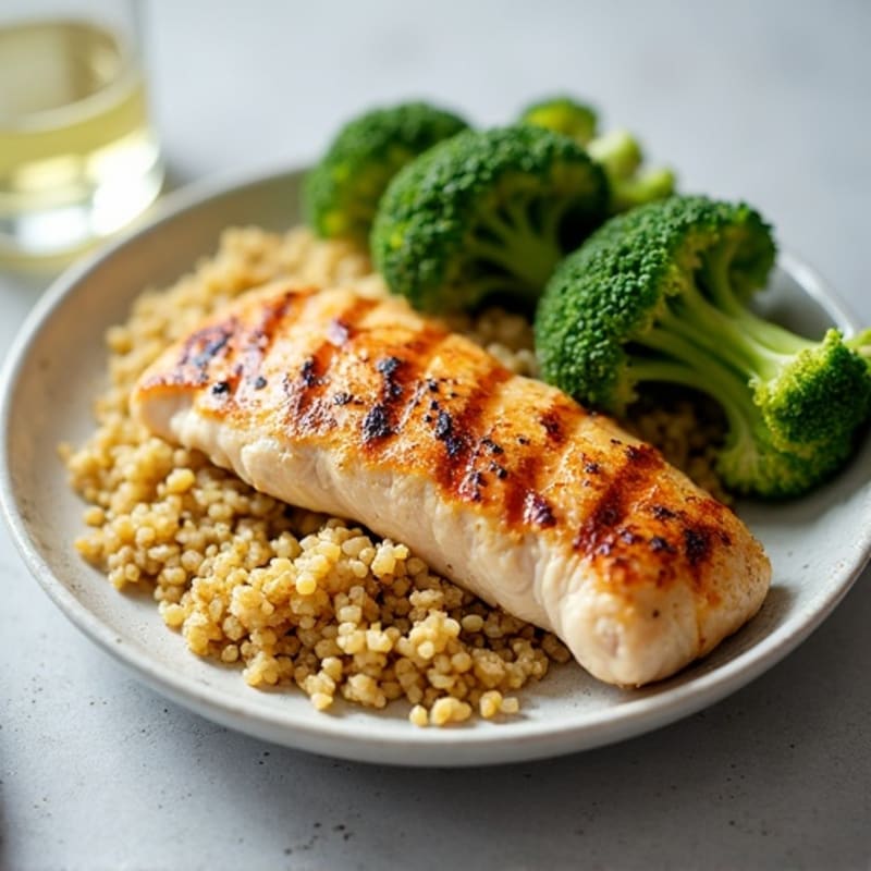 Grilled Chicken Breast with Quinoa and Roasted Broccoli