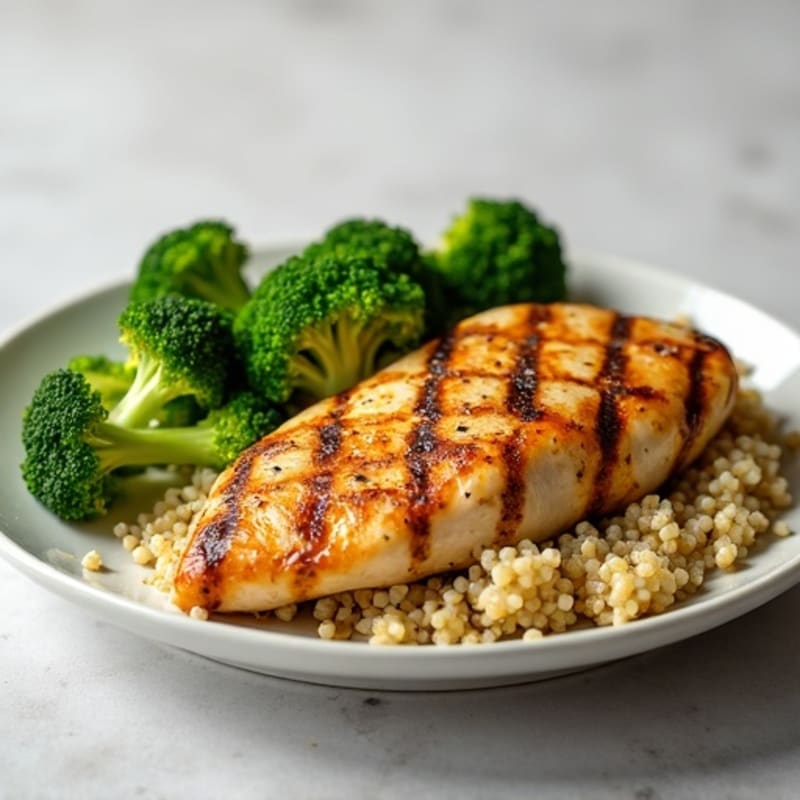 Grilled Chicken Breast with Quinoa and Roasted Broccoli