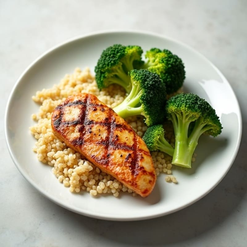 Grilled Chicken Breast with Steamed Broccoli and Quinoa