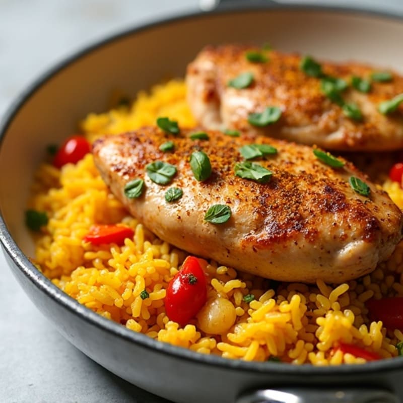 Saffron-Spiced Chicken and Yellow Rice Skillet