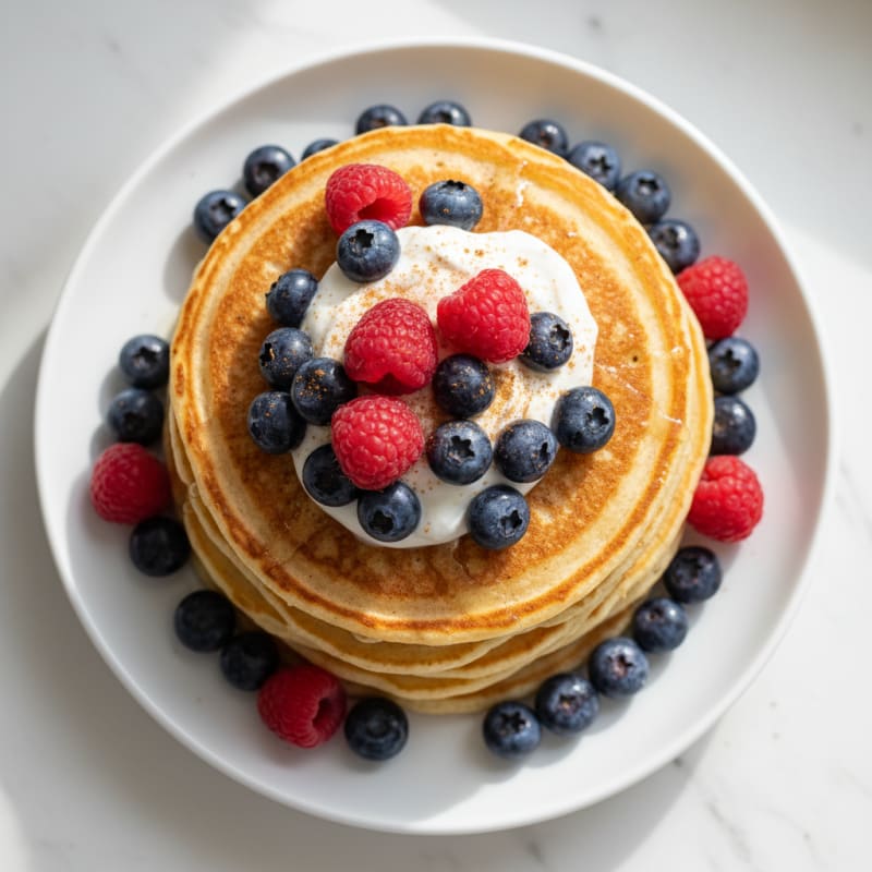 Fluffy Golden Buttermilk Pancakes with Berries